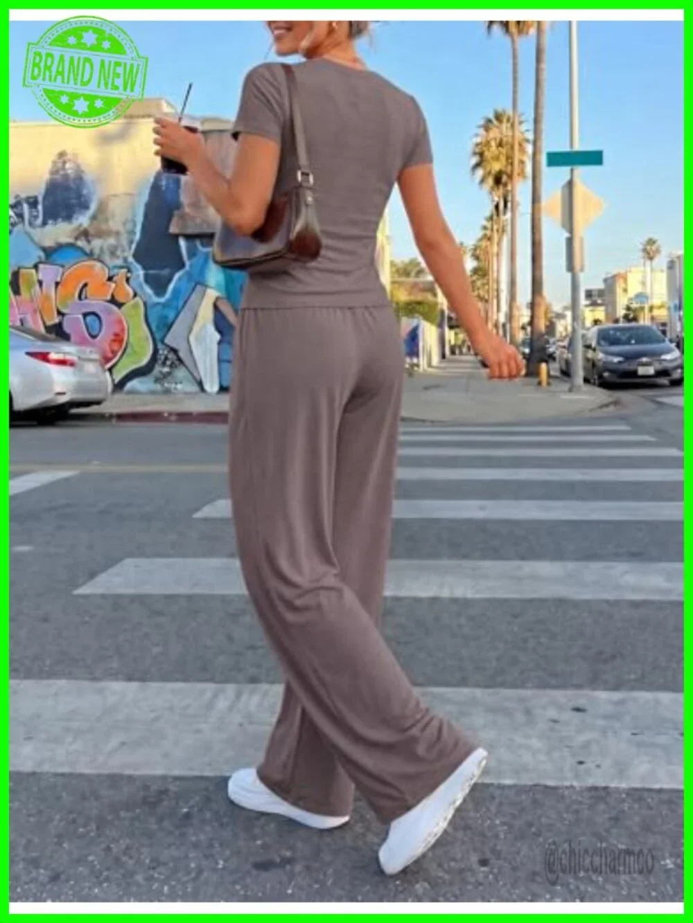 2 Piece Lounge Sets Women Summer Travel V Neck Top Wide Leg Pants